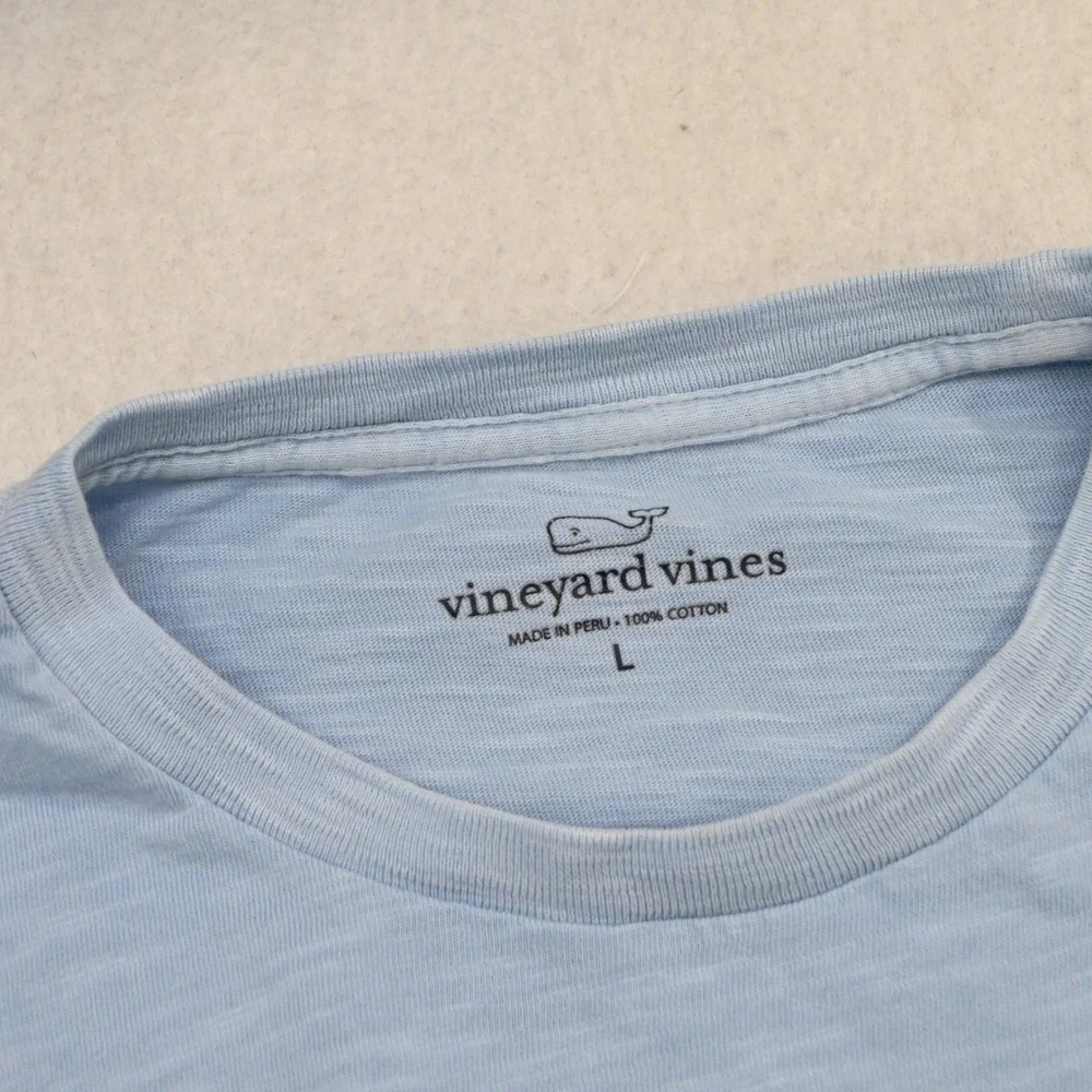 Vineyard Vines Pocket T-Shirt‎ Mens L Blue Graphic Long Sleeve Slub Cotton